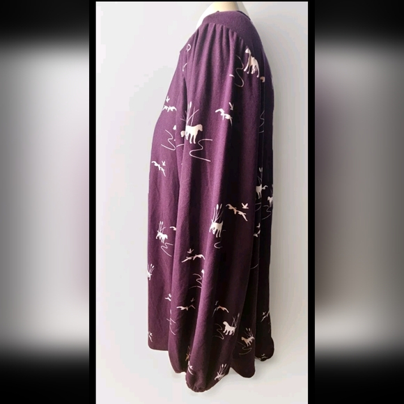 Lularoe Clara Eggplant Purple Womens Top with Dogs, Ducks, & Cattails NWT Size L - Picture 5 of 7